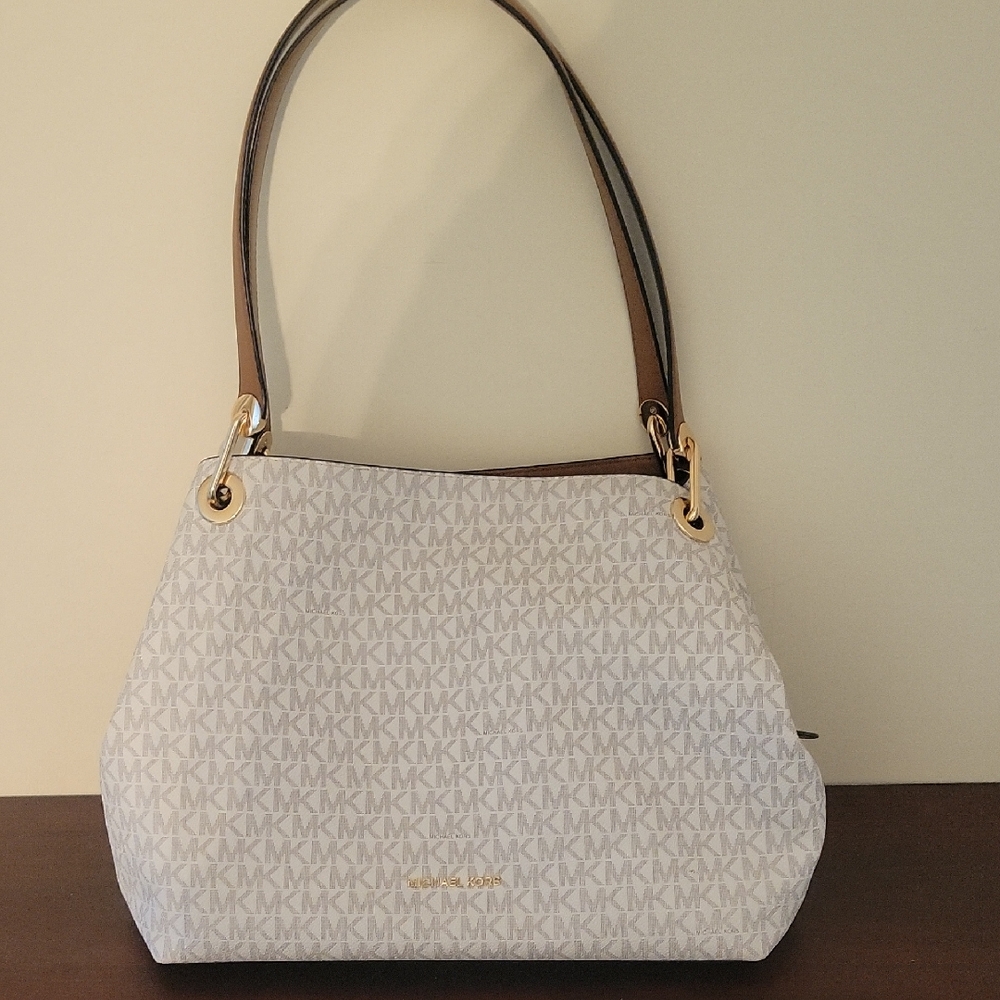 Michael Kors White and Brown Handbag
